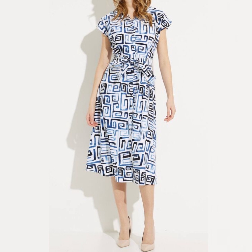 Joseph Ribkoff Canada Blue Printed Midi Dress Belted Womens Size 6 Style 232036